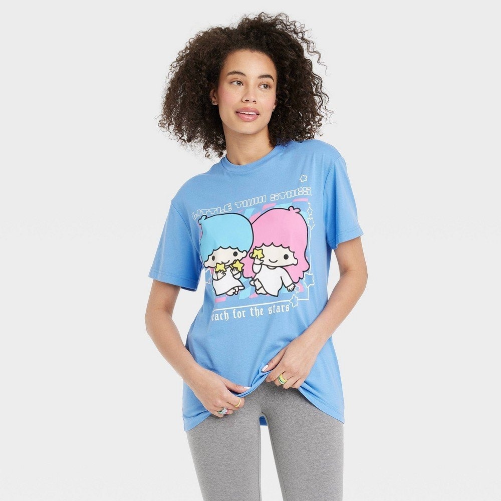Sanrio Little Twin Stars Graphic T-Shirt Womens S Blue  Oversized Tee